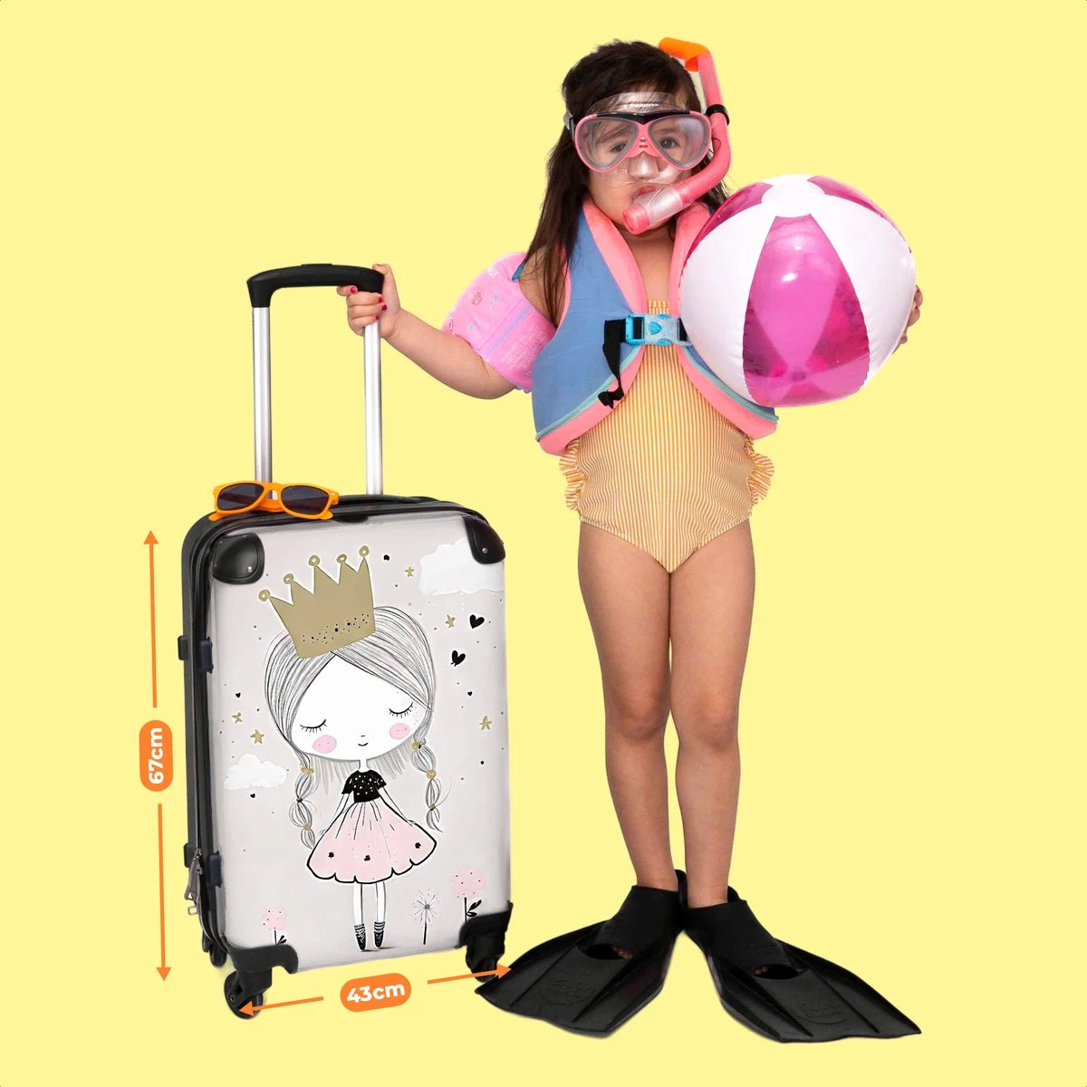 NoBoringSuitcases.com® Koffer Groot - Prinses - Bloemen - Kroon - Meisje - Sterren - Trolley Koffer Met TSA-slot - Met Wielen - 90 Liter - Reiskoffer - 66 Cm - Afbeelding 6