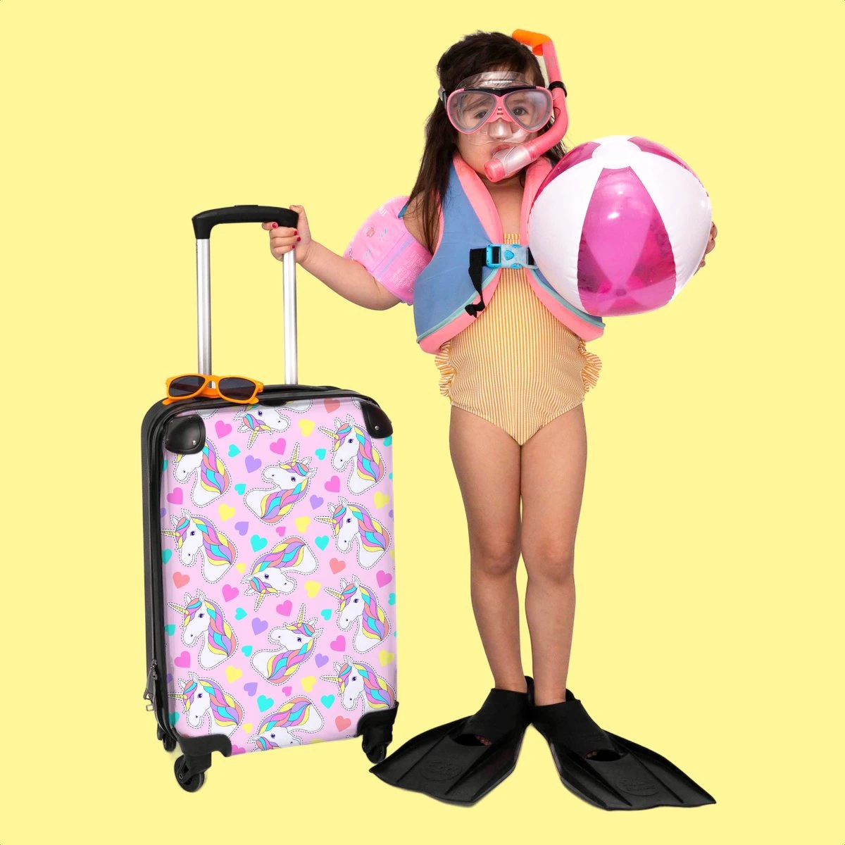 NoBoringSuitcases.com® Koffer - Eenhoorn - Meisje - Patroon - Hartje - Past Binnen 55x40x20 Cm En 55x35x25 Cm - Handbagage - Trolley - Fotokoffer - Cabin Size - Print - Afbeelding 6