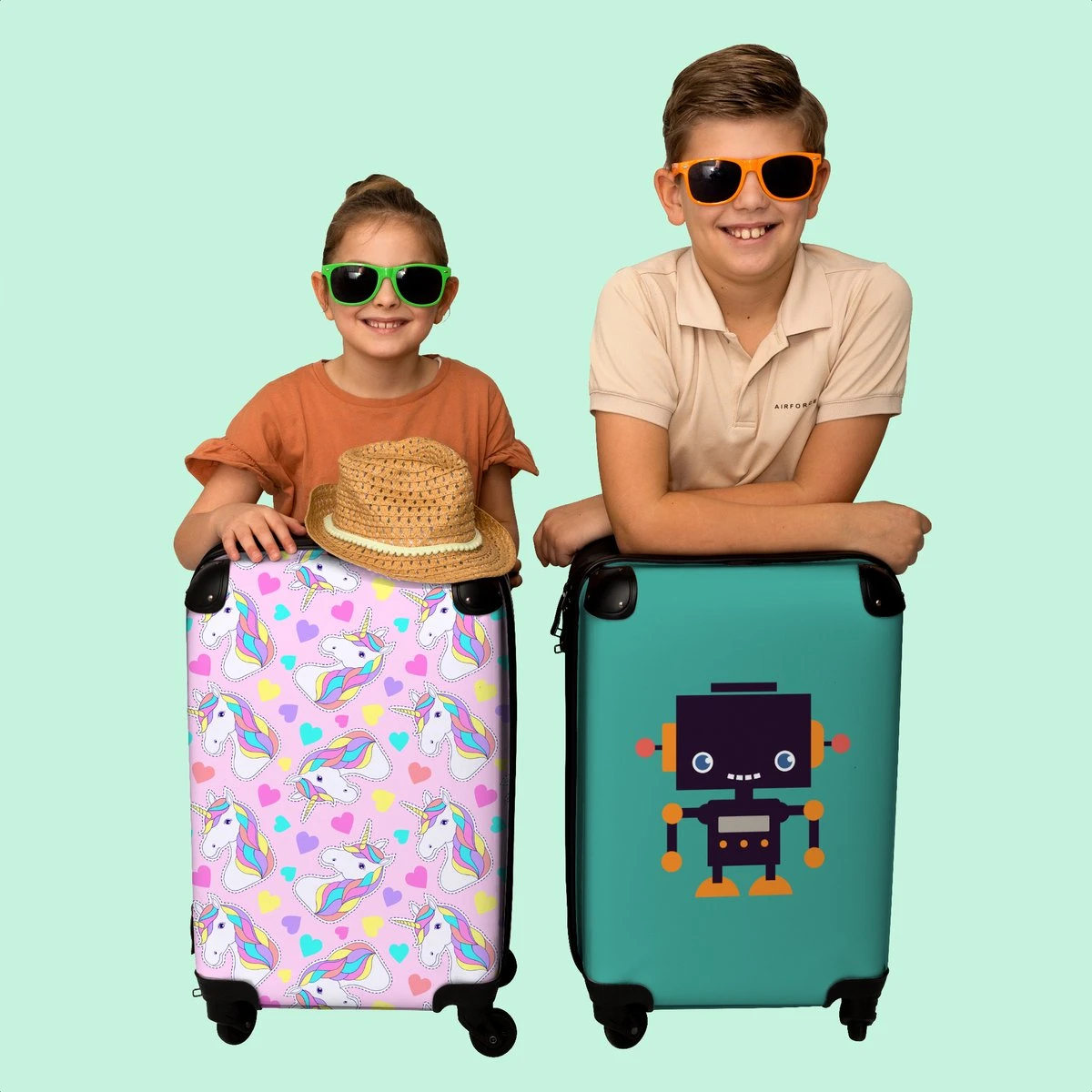 NoBoringSuitcases.com® Koffer - Eenhoorn - Meisje - Patroon - Hartje - Past Binnen 55x40x20 Cm En 55x35x25 Cm - Handbagage - Trolley - Fotokoffer - Cabin Size - Print - Afbeelding 7
