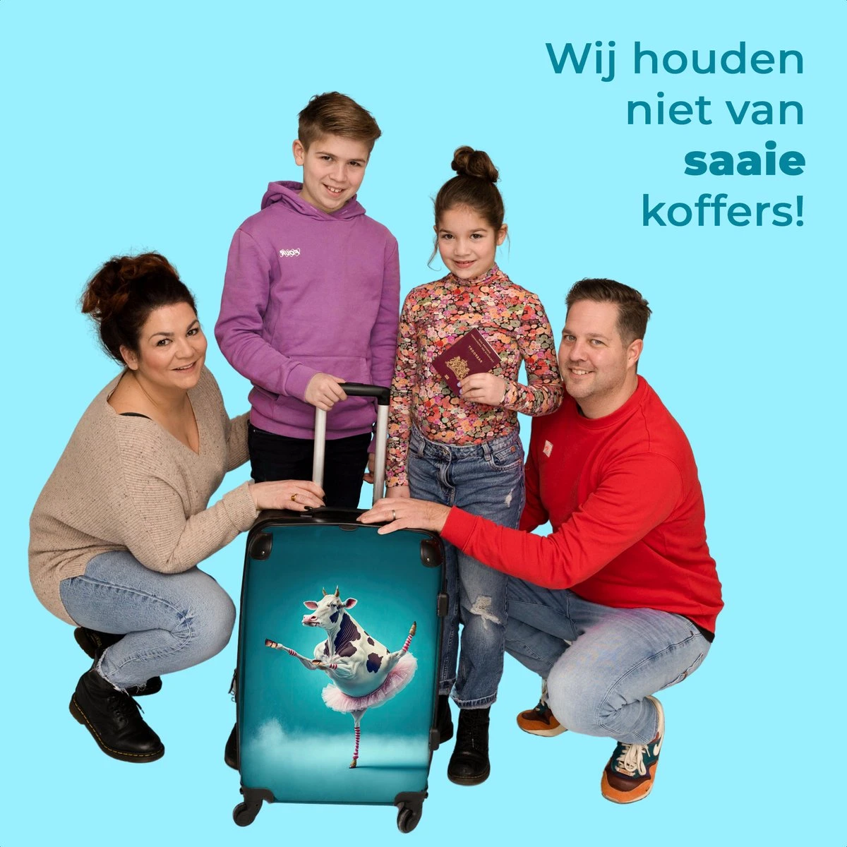 NoBoringSuitcases.com® Koffer Groot - Koe - Ballet - Portret - Blauw - Dieren - Trolley Koffer Met TSA-slot - Met Wielen - 90 Liter - Reiskoffer - 66 Cm - Afbeelding 5