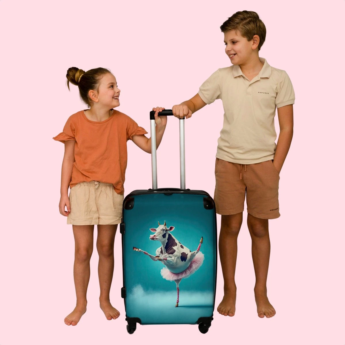 NoBoringSuitcases.com® Koffer Groot - Koe - Ballet - Portret - Blauw - Dieren - Trolley Koffer Met TSA-slot - Met Wielen - 90 Liter - Reiskoffer - 66 Cm - Afbeelding 7