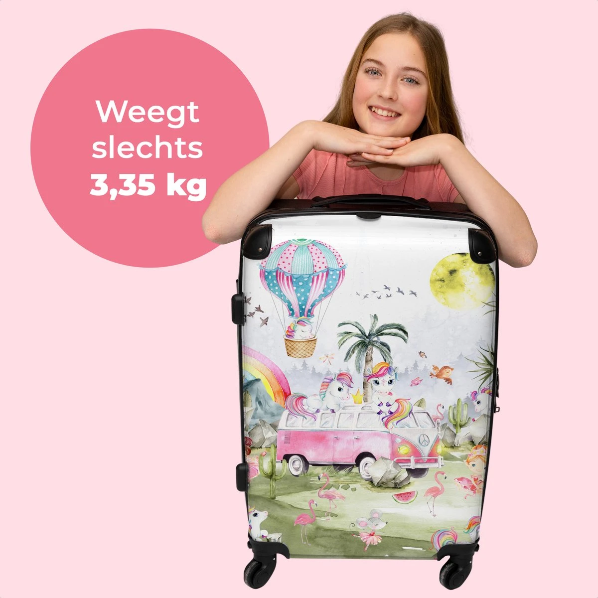 NoBoringSuitcases.com® Koffer Groot - Eenhoorn - Luchtballon - Meisjes - Regenboog - Trolley Koffer Met TSA-slot - Met Wielen - 90 Liter - Reiskoffer - 66 Cm - Afbeelding 2