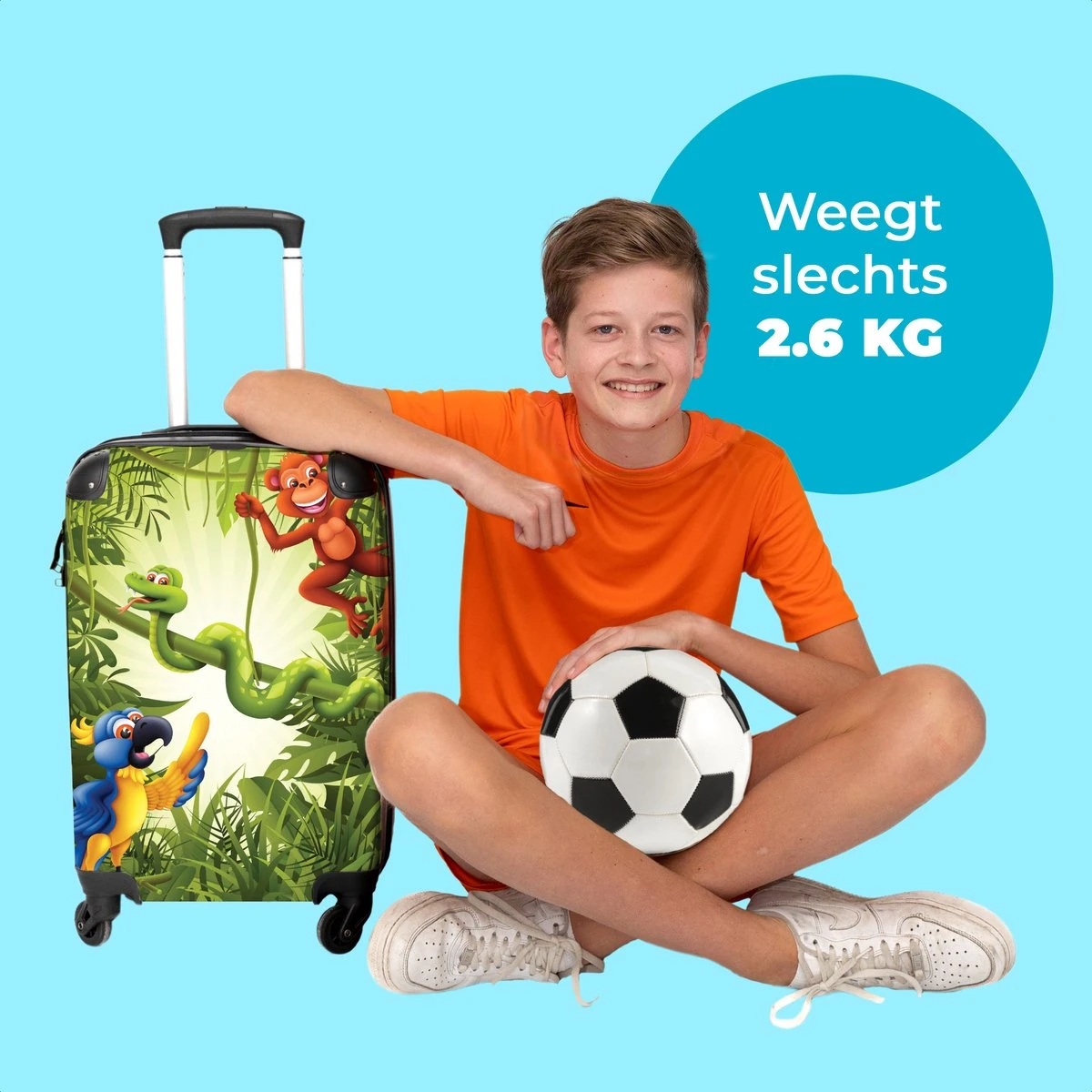 NoBoringSuitcases.com® Koffer - Jungle - Dieren - Groen - Kinderen - Past Binnen 55x40x20 Cm En 55x35x25 Cm - Handbagage - Trolley - Fotokoffer - Cabin Size - Print - Afbeelding 2