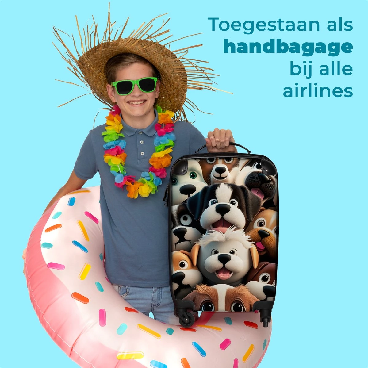 NoBoringSuitcases.com® Koffer - Hond - Dieren - Design - Bruin - Trolley Op Wieltjes - Handbagagekoffer - Past Binnen 55x40x20 Cm En 55x35x25 Cm - Reiskoffers - Fotokoffer - Afbeelding 5