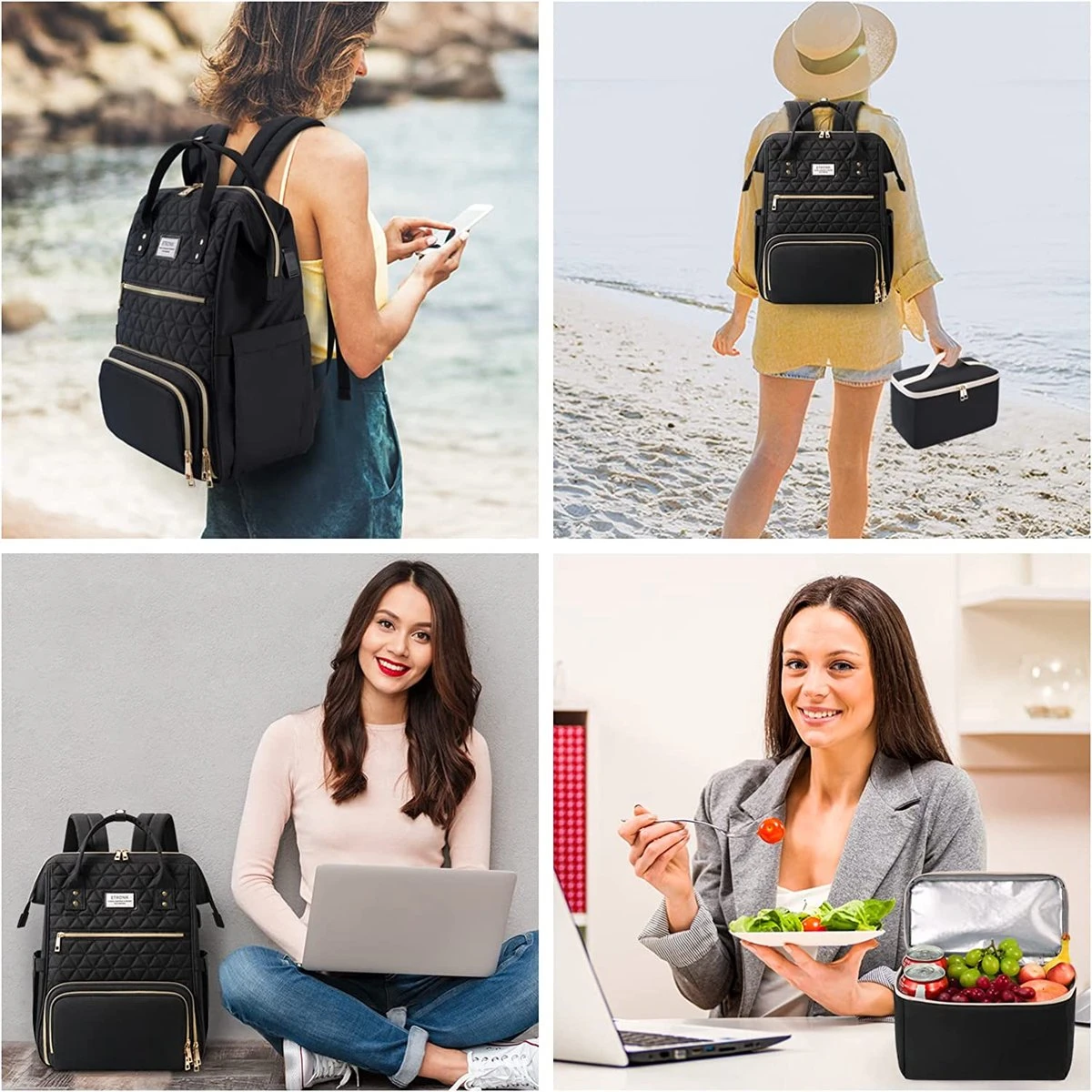 Merkloos ETRONIK Lunch Rugzak Voor Dames, Laptoprugzak, 15,6 Inch Met Geïsoleerde Koeltas, Waterdichte Koelrugzak Met USB-oplaadaansluiting, Koeltas, Lunchtas Voor Dames En Heren, Reizen, Werk, School, Zwart - Afbeelding 3