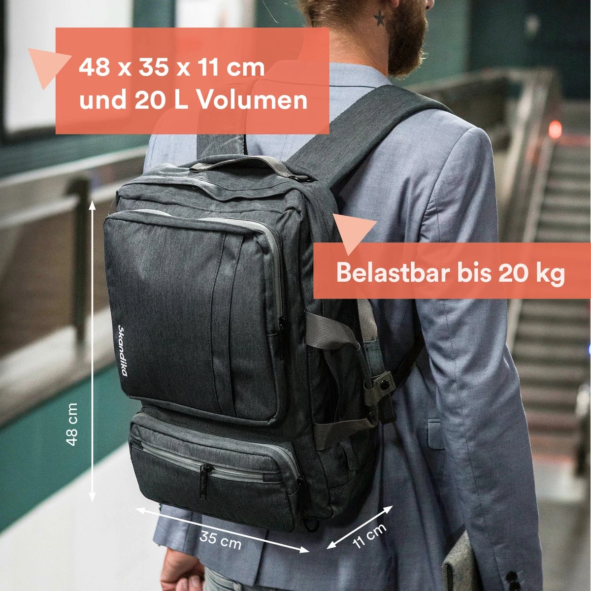 Skandika Levande Rugzak – Laptoptassen - Rugzak Dames – Rugzak Heren - Urban Style Ontwerp Rugtas – Daypack - Messenger Bag - Business Laptop Bag Reistas - Waterafstotend – 35 X 11 X 48 Cm (L X B X H) – 20 Liter - Voor School & Reizen – Grijs - Afbeelding 2