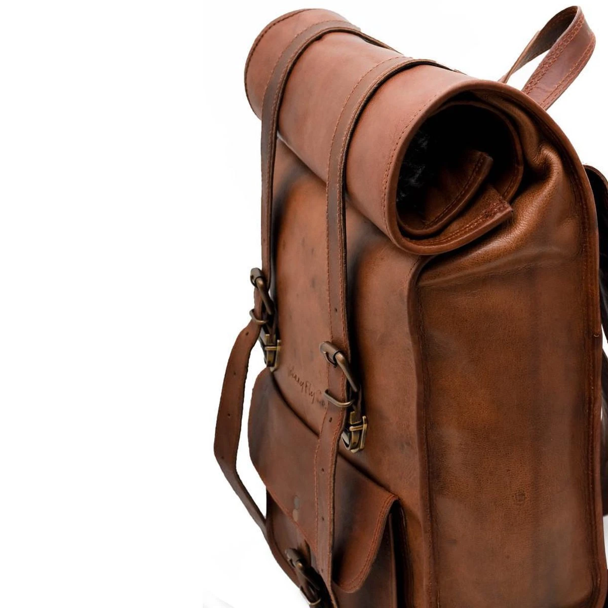 Johnny Fly Leren Rolltop Vintage Rugtas - Bruin - Ecologisch - Afbeelding 8