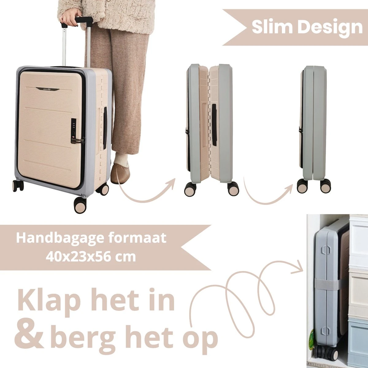 Asyam Units- Handbagage- Invouwbaar- Koffer- Koffer 38L- Spinner Wielen- TSA Slot- Lichtgewicht- Khaki - Afbeelding 7