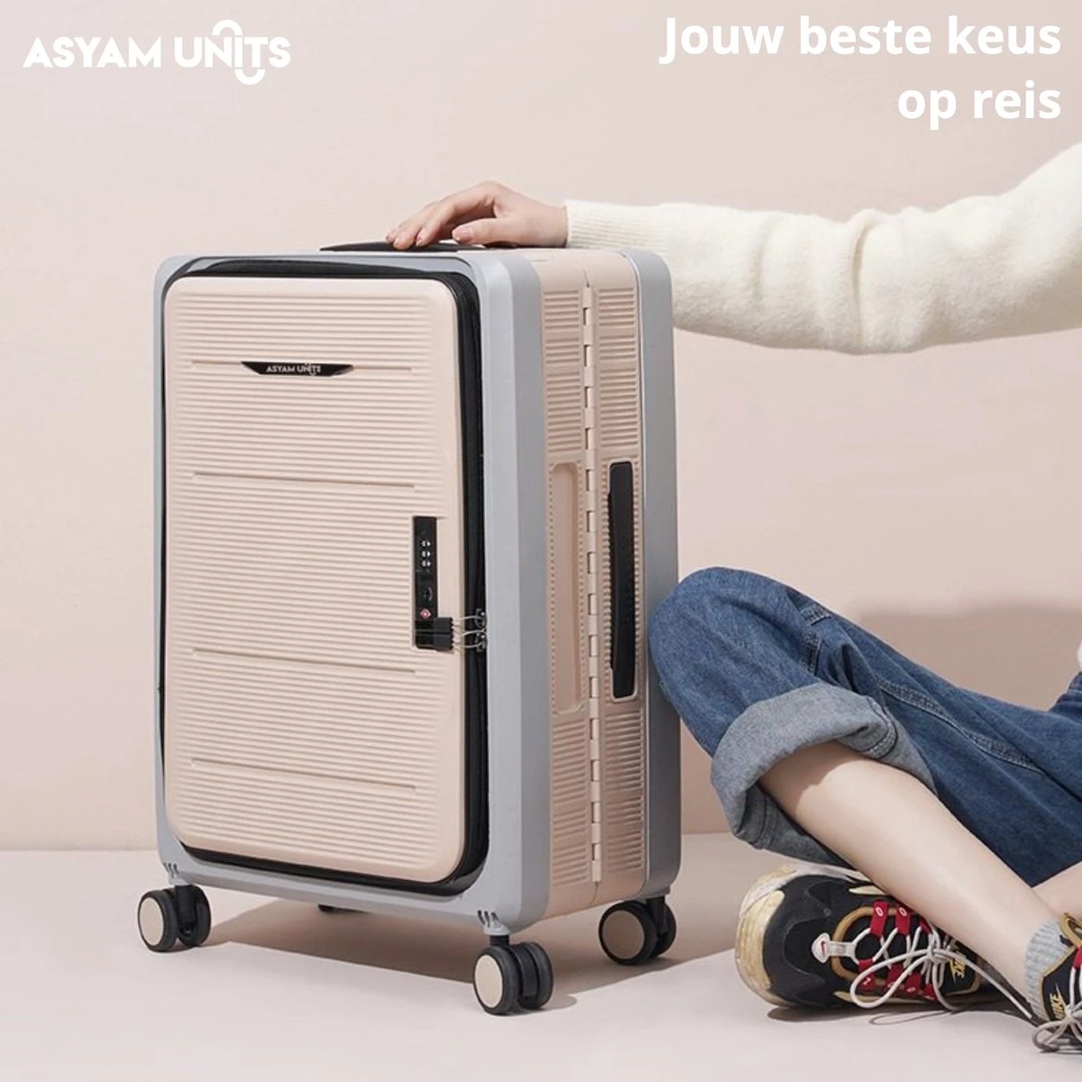 Asyam Units- Handbagage- Invouwbaar- Koffer- Koffer 38L- Spinner Wielen- TSA Slot- Lichtgewicht- Khaki - Afbeelding 8