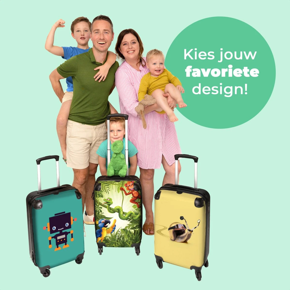 NoBoringSuitcases.com® Koffer - Jungle - Dieren - Groen - Kinderen - Past Binnen 55x40x20 Cm En 55x35x25 Cm - Handbagage - Trolley - Fotokoffer - Cabin Size - Print - Afbeelding 8