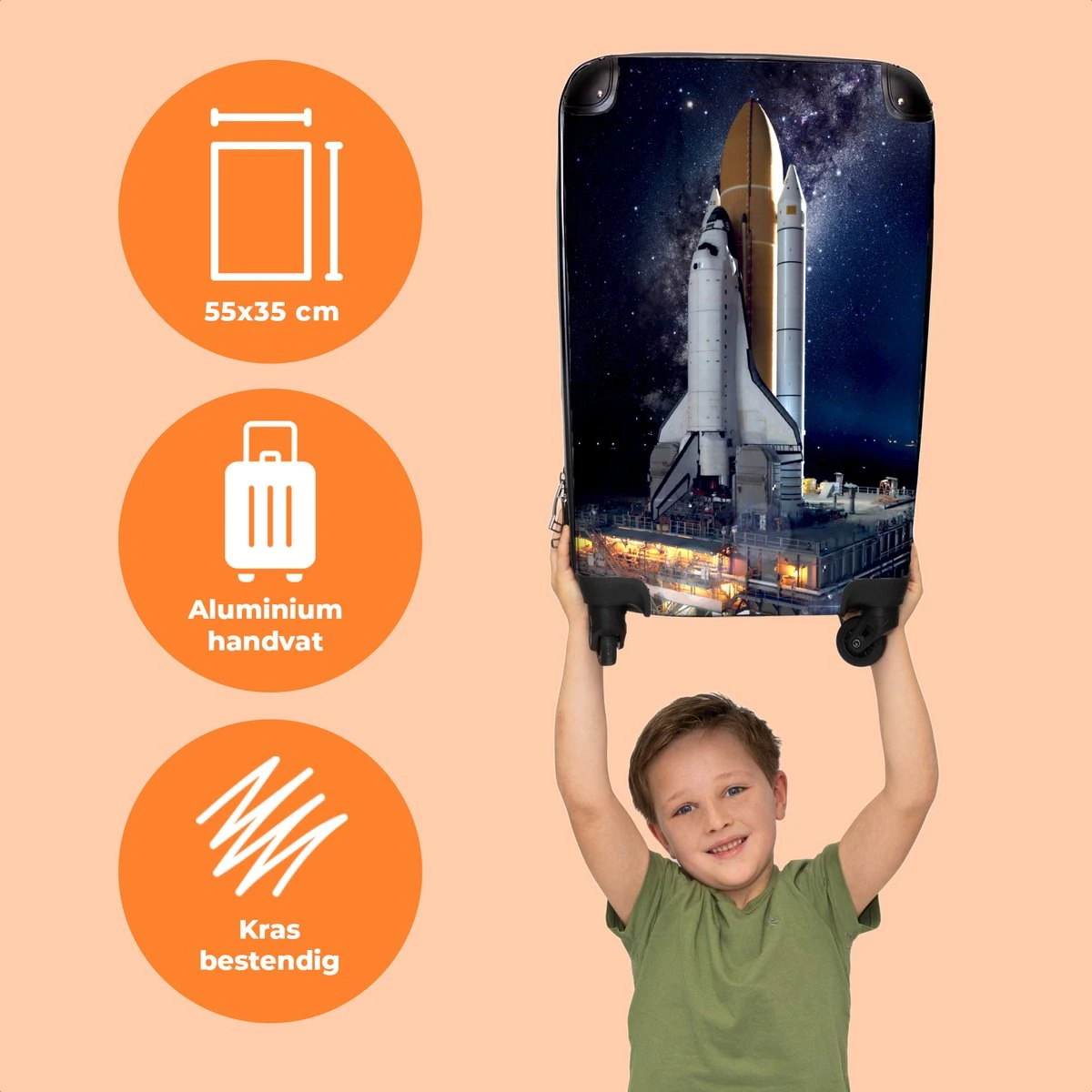 NoBoringSuitcases.com® Koffer - Ruimte - Spaceshuttle - Raket - Jongens - Past Binnen 55x40x20 Cm En 55x35x25 Cm - Handbagage - Trolley - Fotokoffer - Cabin Size - Print - Afbeelding 3