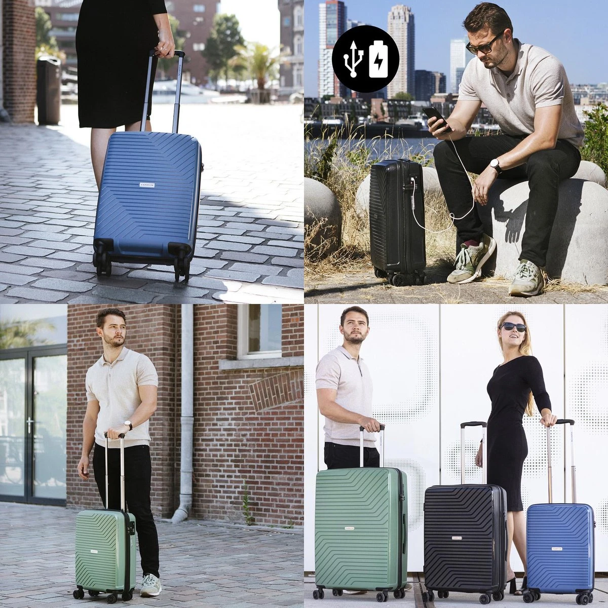 CarryOn Transport Handbagagekoffer - USB Handbagage 55cm - OKOBAN - Dubbele Wielen - Olijf - Afbeelding 7