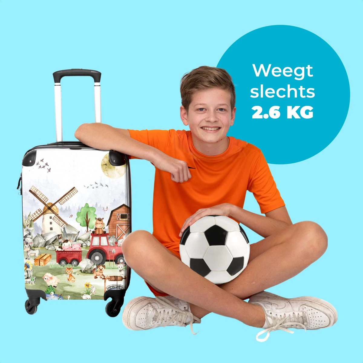 NoBoringSuitcases.com® Koffer - Boerderij - Dieren - Trekker - Jongens - Past Binnen 55x40x20 Cm En 55x35x25 Cm - Handbagage - Trolley - Fotokoffer - Cabin Size - Print - Afbeelding 2
