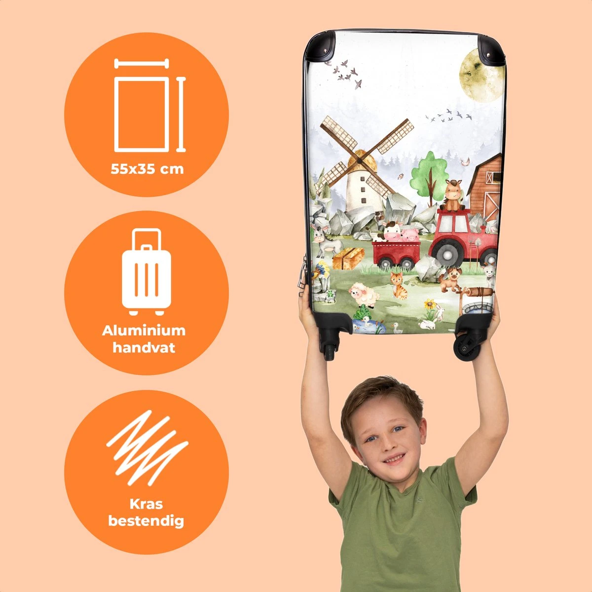 NoBoringSuitcases.com® Koffer - Boerderij - Dieren - Trekker - Jongens - Past Binnen 55x40x20 Cm En 55x35x25 Cm - Handbagage - Trolley - Fotokoffer - Cabin Size - Print - Afbeelding 3