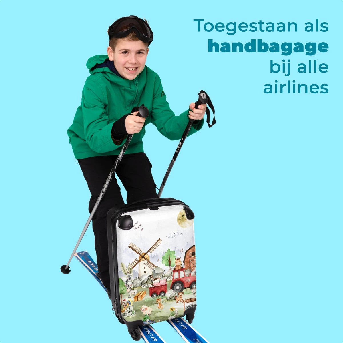 NoBoringSuitcases.com® Koffer - Boerderij - Dieren - Trekker - Jongens - Past Binnen 55x40x20 Cm En 55x35x25 Cm - Handbagage - Trolley - Fotokoffer - Cabin Size - Print - Afbeelding 5