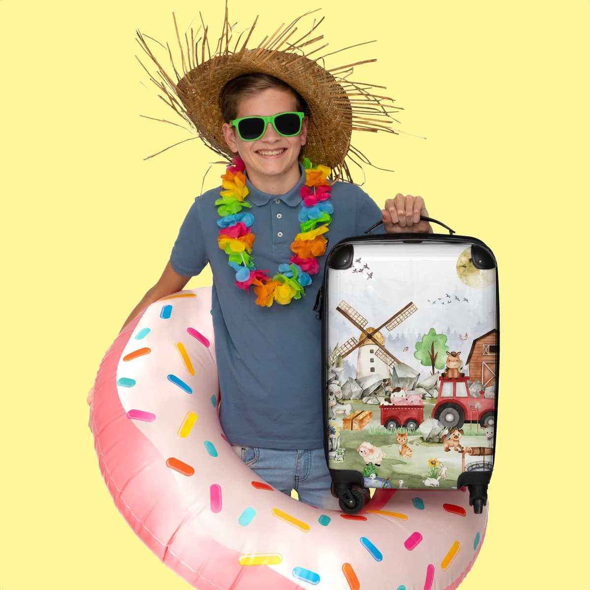 NoBoringSuitcases.com® Koffer - Boerderij - Dieren - Trekker - Jongens - Past Binnen 55x40x20 Cm En 55x35x25 Cm - Handbagage - Trolley - Fotokoffer - Cabin Size - Print - Afbeelding 6