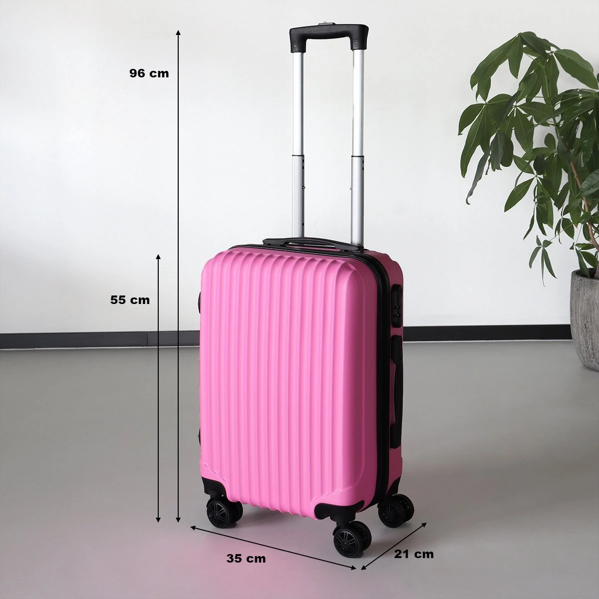 Handbagage Koffer 55cm Roze 4 Wielen Trolley Met Pin Slot - Afbeelding 5