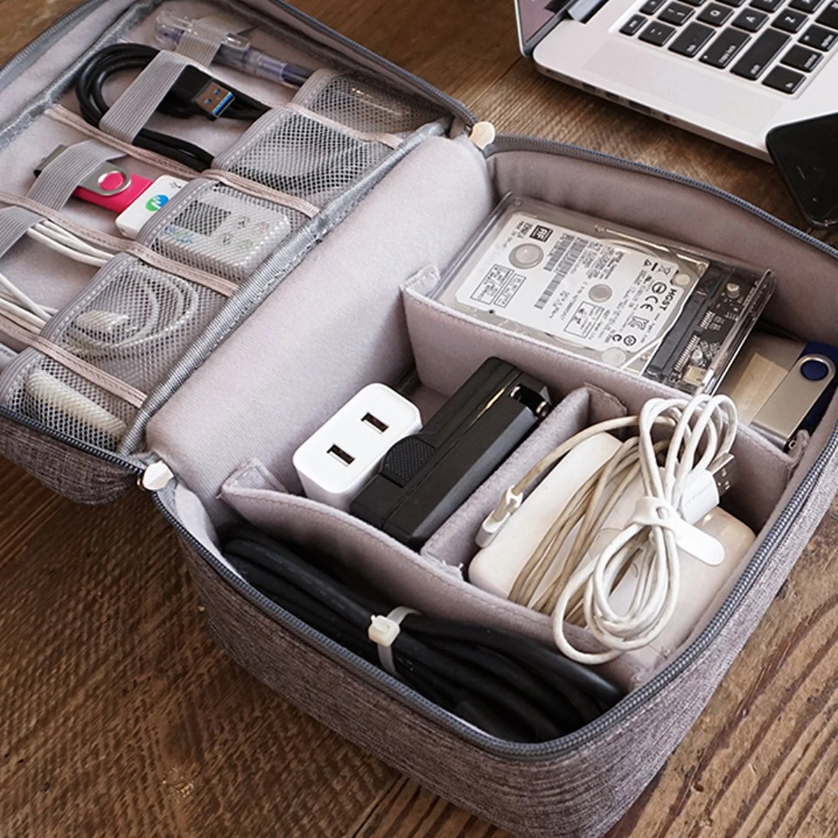Travelorganizer Electronica Grijs - Reis Organiser Oplader - Opberger Vakantie / Travel - Reisorganizer - Afbeelding 2