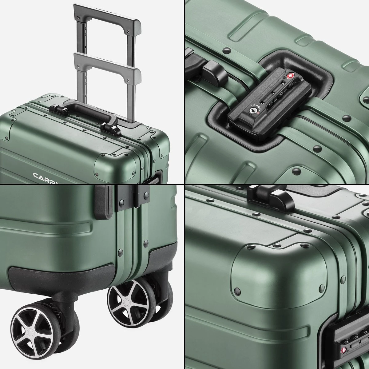 CarryOn ULD Handbagage - Luxe Aluminium Trolley 55cm - Dubbel TSA Slot - Dubbele Wielen - Groen - Afbeelding 5
