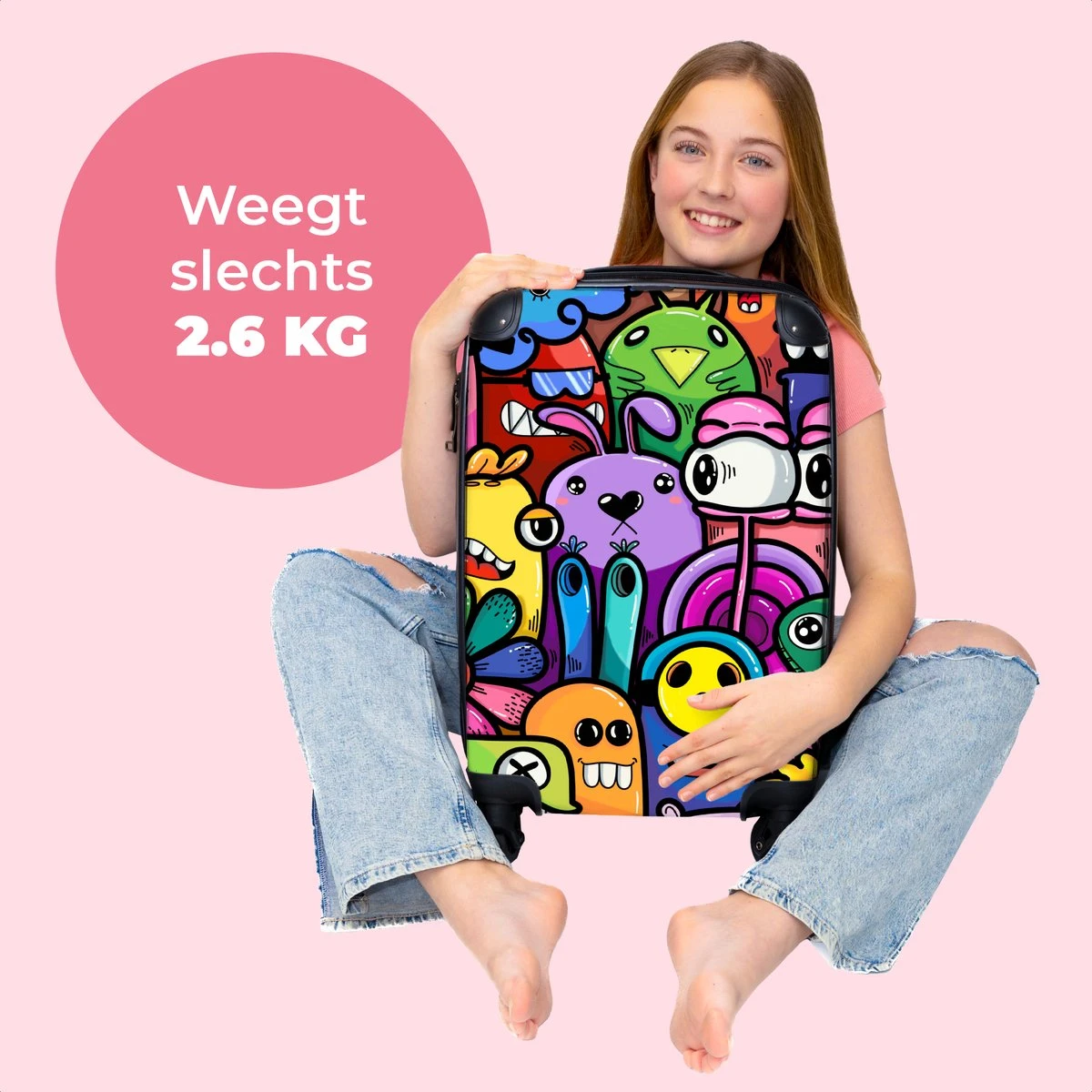 NoBoringSuitcases.com® Koffer - Monster - Bloemen - Regenboog - Design - Grappig - Past Binnen 55x40x20 Cm En 55x35x25 Cm - Handbagage - Trolley - Fotokoffer - Cabin Size - Print - Afbeelding 2
