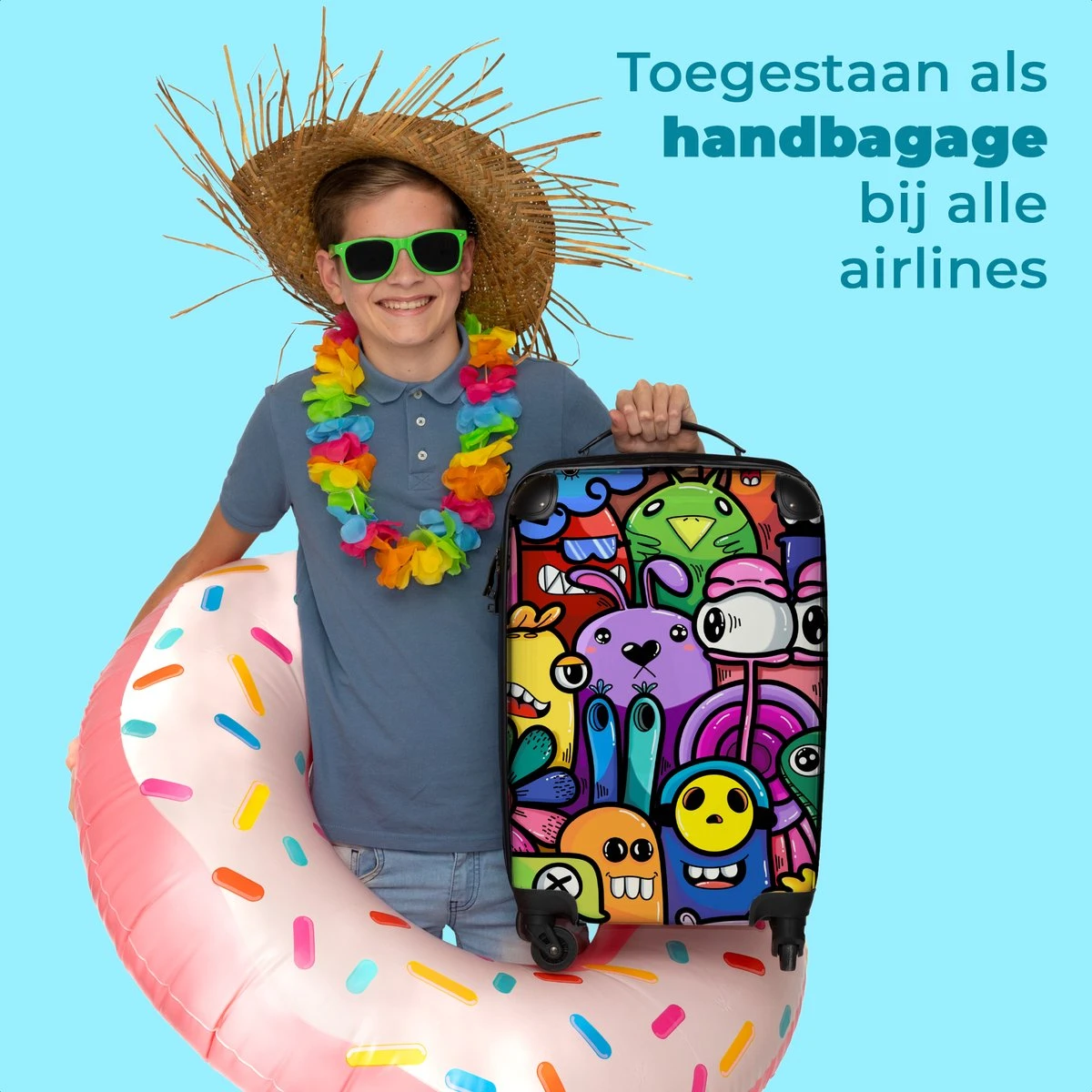 NoBoringSuitcases.com® Koffer - Monster - Bloemen - Regenboog - Design - Grappig - Past Binnen 55x40x20 Cm En 55x35x25 Cm - Handbagage - Trolley - Fotokoffer - Cabin Size - Print - Afbeelding 5