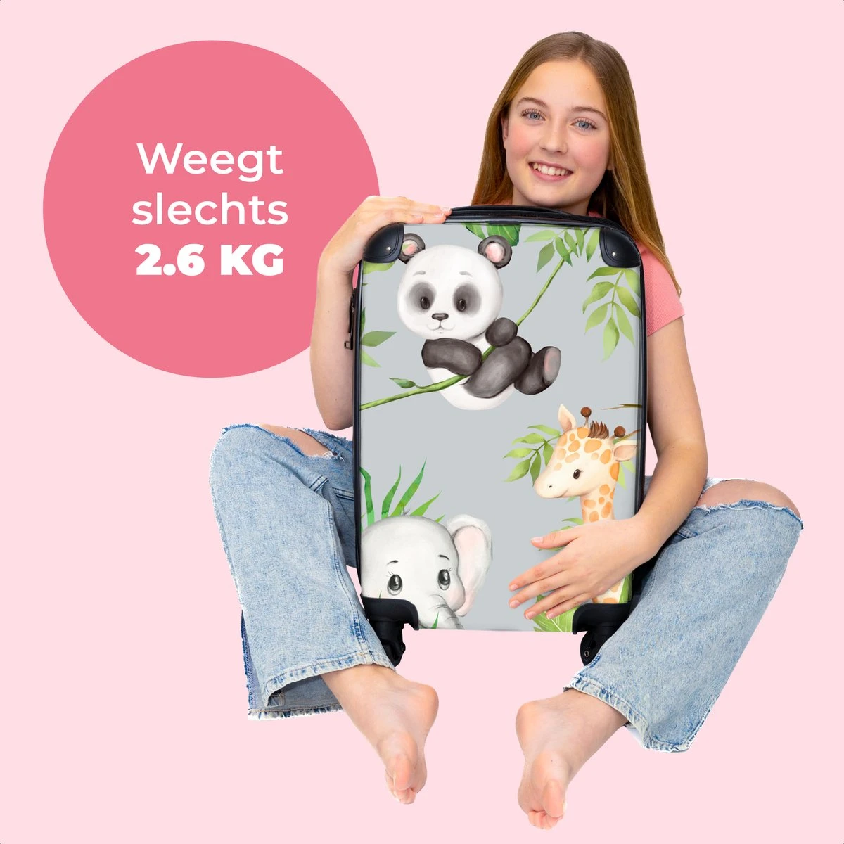 NoBoringSuitcases.com® Koffer - Jungle - Panda - Olifant - Giraffe - Kinderen - Past Binnen 55x40x20 Cm En 55x35x25 Cm - Handbagage - Trolley - Fotokoffer - Cabin Size - Print - Afbeelding 2
