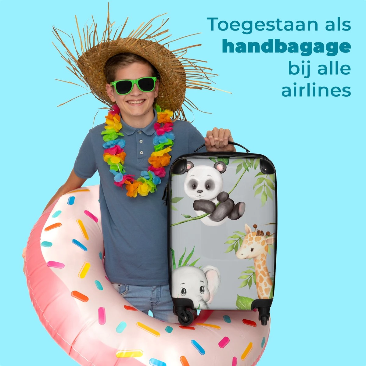 NoBoringSuitcases.com® Koffer - Jungle - Panda - Olifant - Giraffe - Kinderen - Past Binnen 55x40x20 Cm En 55x35x25 Cm - Handbagage - Trolley - Fotokoffer - Cabin Size - Print - Afbeelding 5
