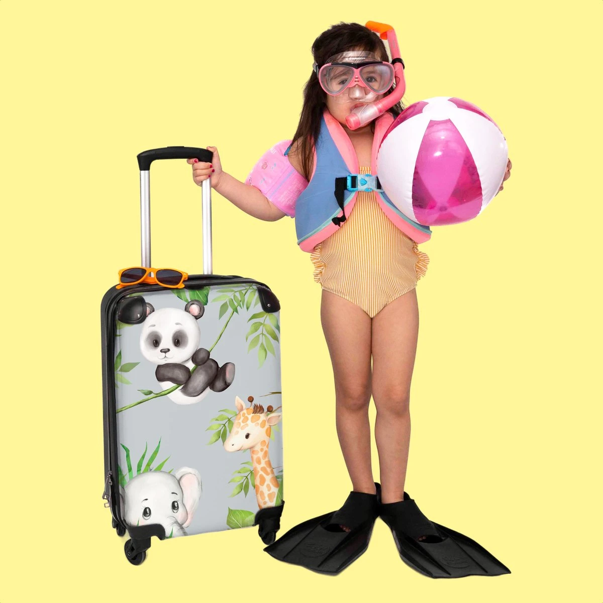NoBoringSuitcases.com® Koffer - Jungle - Panda - Olifant - Giraffe - Kinderen - Past Binnen 55x40x20 Cm En 55x35x25 Cm - Handbagage - Trolley - Fotokoffer - Cabin Size - Print - Afbeelding 6