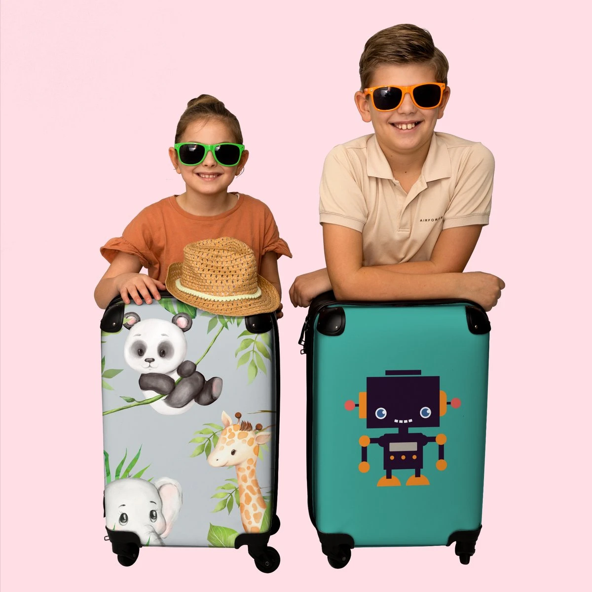 NoBoringSuitcases.com® Koffer - Jungle - Panda - Olifant - Giraffe - Kinderen - Past Binnen 55x40x20 Cm En 55x35x25 Cm - Handbagage - Trolley - Fotokoffer - Cabin Size - Print - Afbeelding 9