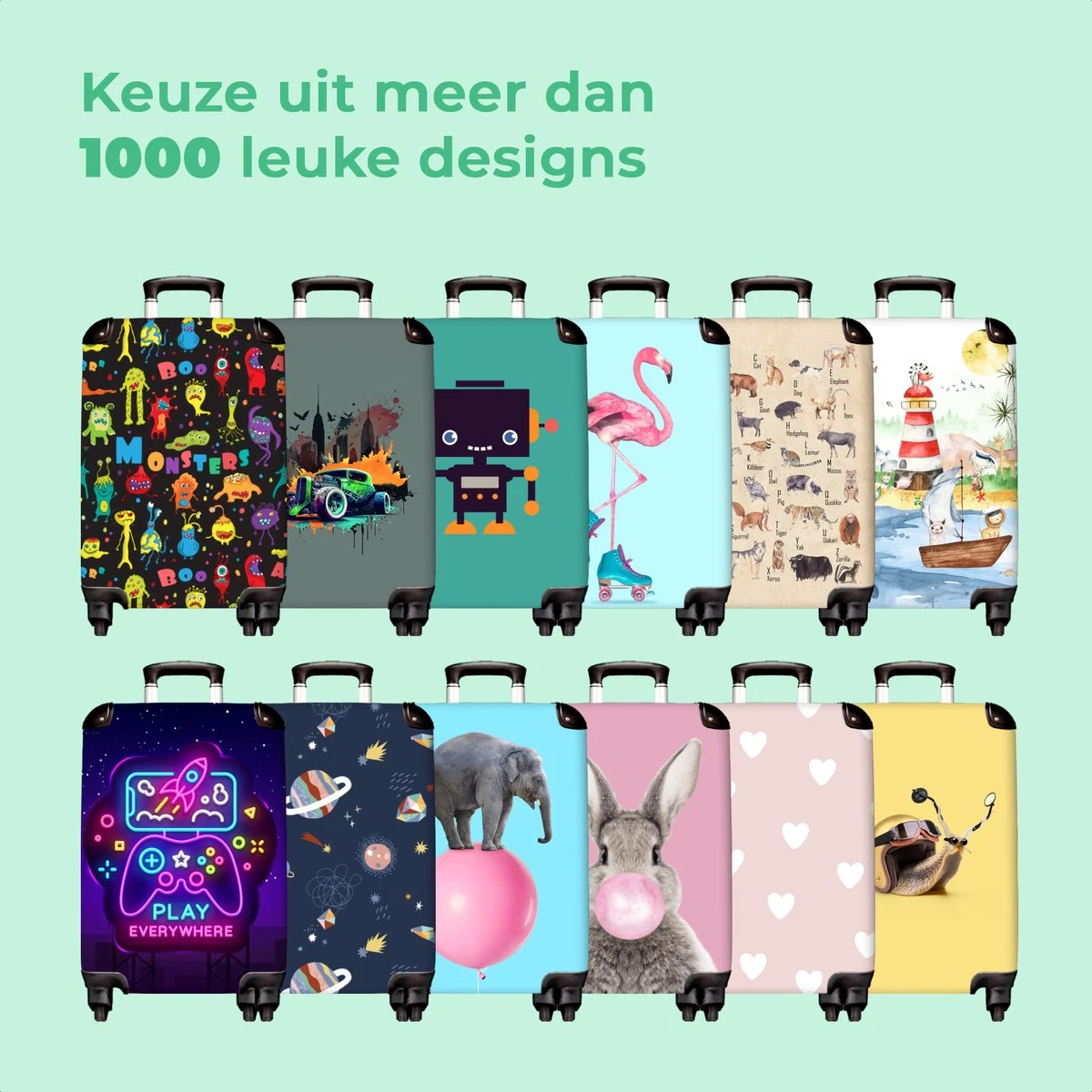 NoBoringSuitcases.com® Koffer - Jungle - Panda - Olifant - Giraffe - Kinderen - Past Binnen 55x40x20 Cm En 55x35x25 Cm - Handbagage - Trolley - Fotokoffer - Cabin Size - Print - Afbeelding 10