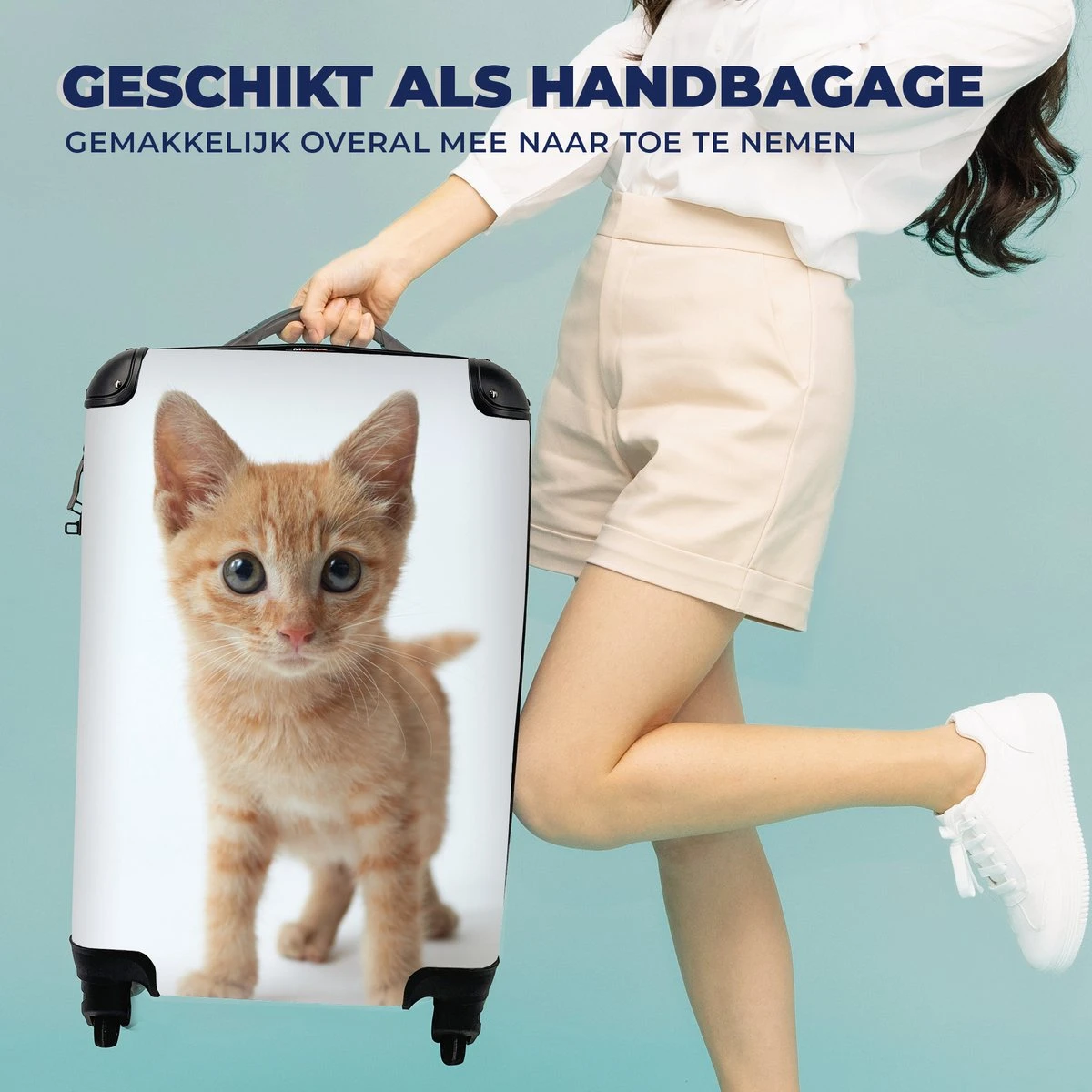 MuchoWow® Koffer - Kat - Rood - Kitten - Meisjes - Kinderen - Jongens - Kindje - Past Binnen 55x40x20 Cm En 55x35x25 Cm - Handbagage - Trolley - Fotokoffer - Cabin Size - Print - Afbeelding 3