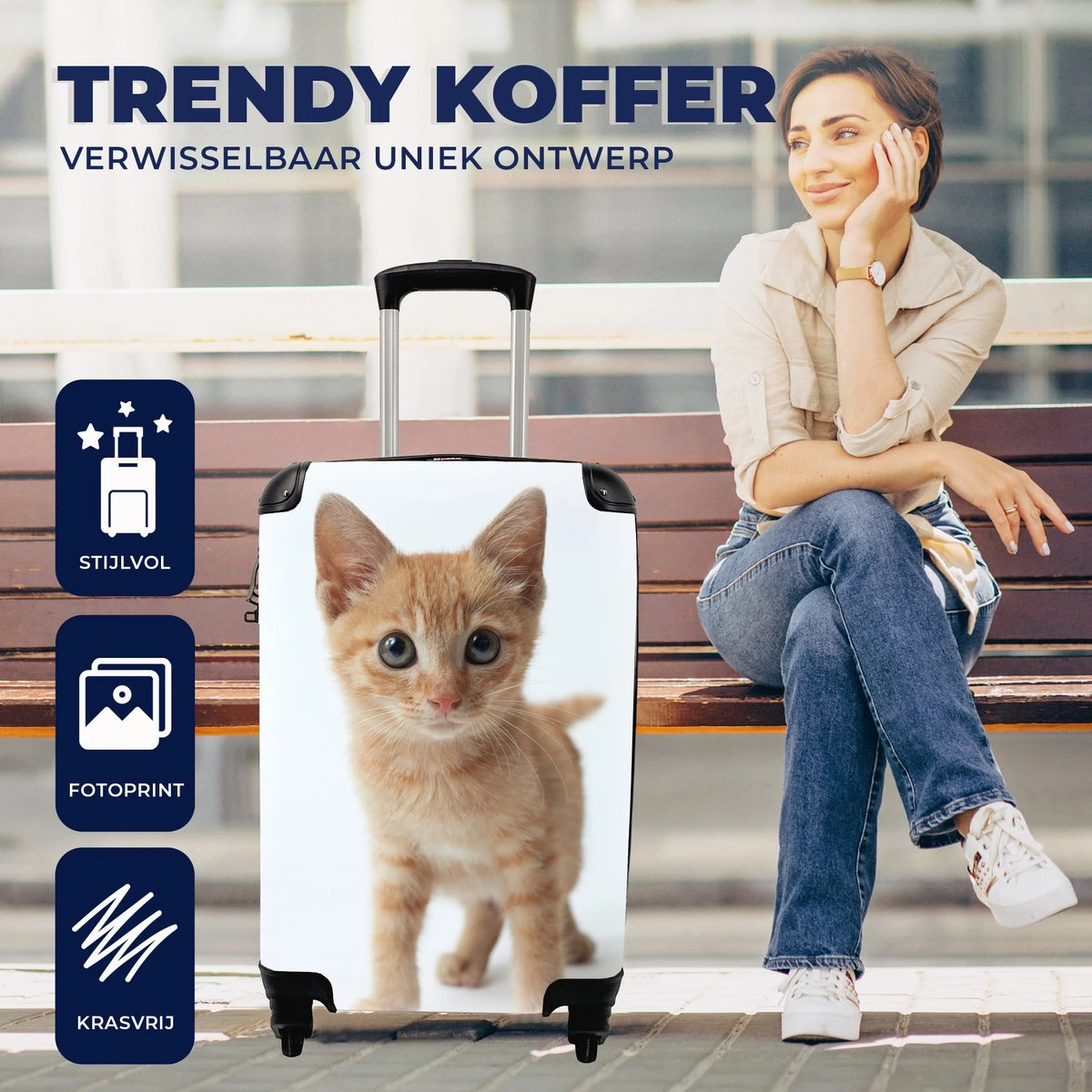 MuchoWow® Koffer - Kat - Rood - Kitten - Meisjes - Kinderen - Jongens - Kindje - Past Binnen 55x40x20 Cm En 55x35x25 Cm - Handbagage - Trolley - Fotokoffer - Cabin Size - Print - Afbeelding 6