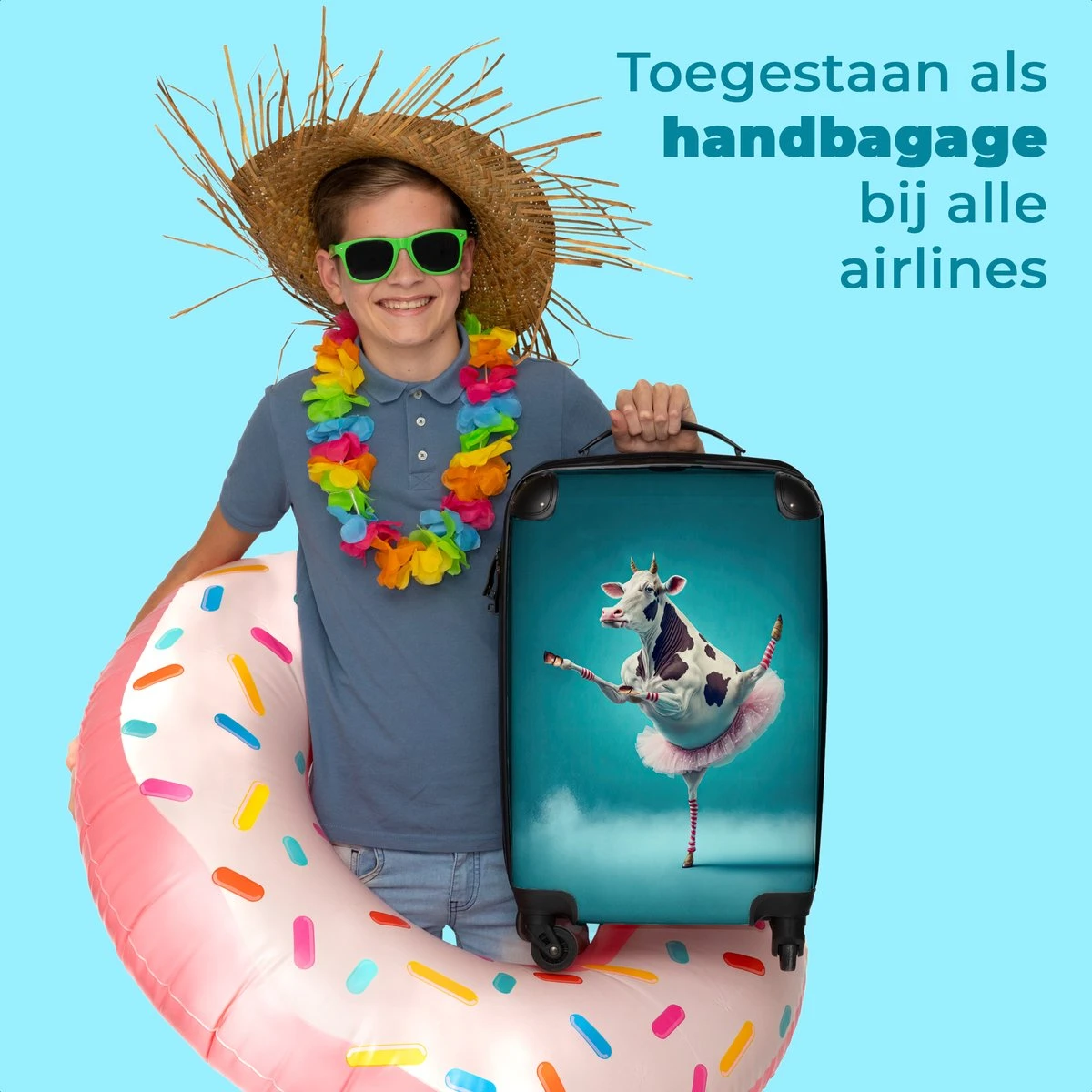 NoBoringSuitcases.com® Koffer - Koe - Ballet - Rok - Portret - Dieren - Trolley Op Wieltjes - Handbagagekoffer - Past Binnen 55x40x20 Cm En 55x35x25 Cm - Reiskoffer - Afbeelding 5