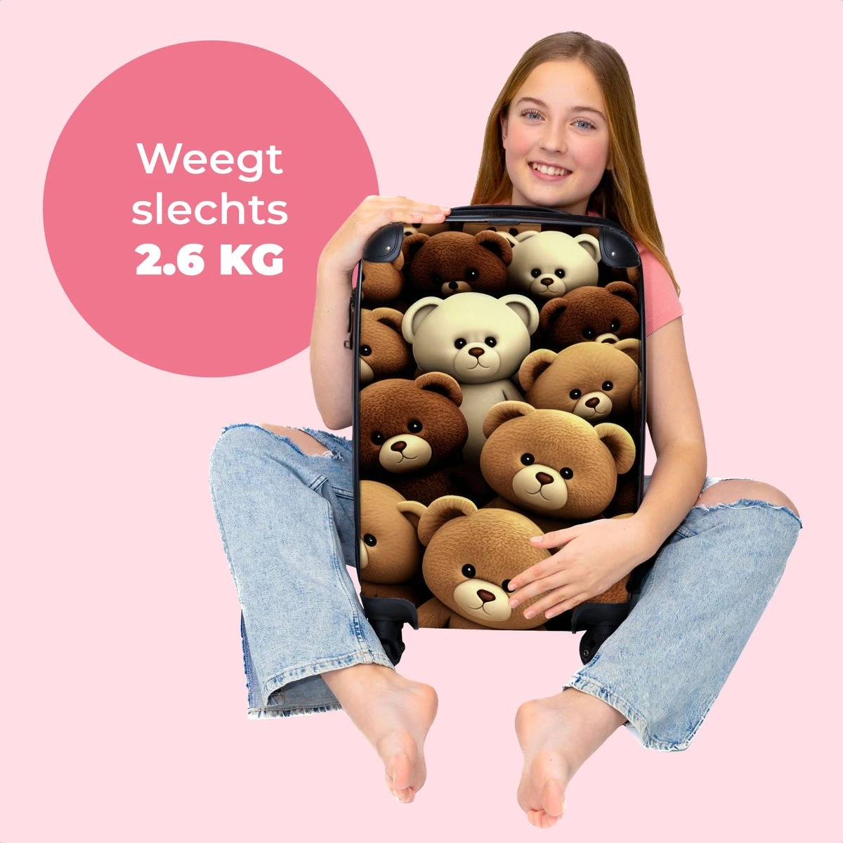 NoBoringSuitcases.com® Koffer - Knuffelbeer - Bruin - Design - Beer - Teddy - Trolley Op Wieltjes - Handbagagekoffer - Past Binnen 55x40x20 Cm En 55x35x25 Cm - Reiskoffers - Afbeelding 2