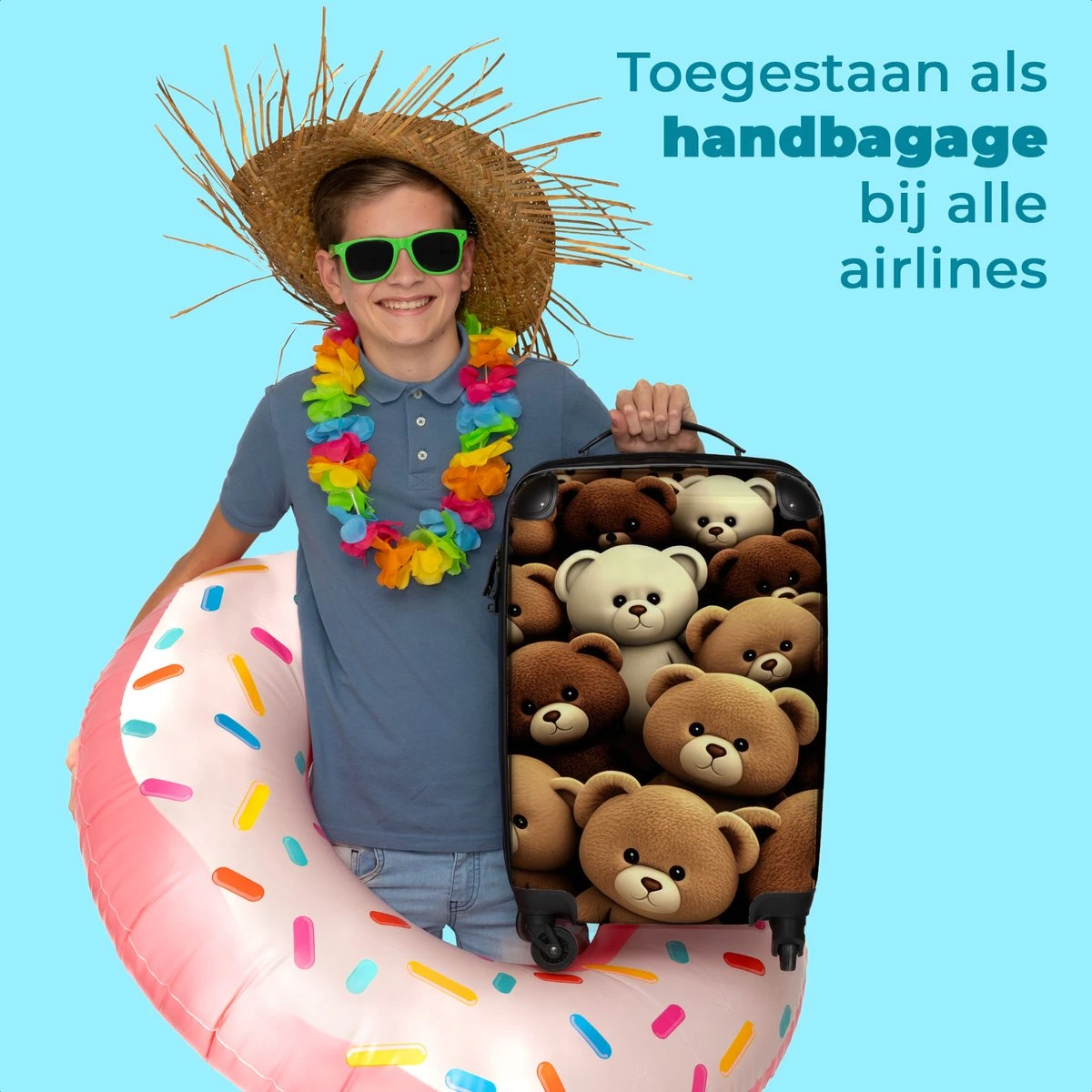 NoBoringSuitcases.com® Koffer - Knuffelbeer - Bruin - Design - Beer - Teddy - Trolley Op Wieltjes - Handbagagekoffer - Past Binnen 55x40x20 Cm En 55x35x25 Cm - Reiskoffers - Afbeelding 5