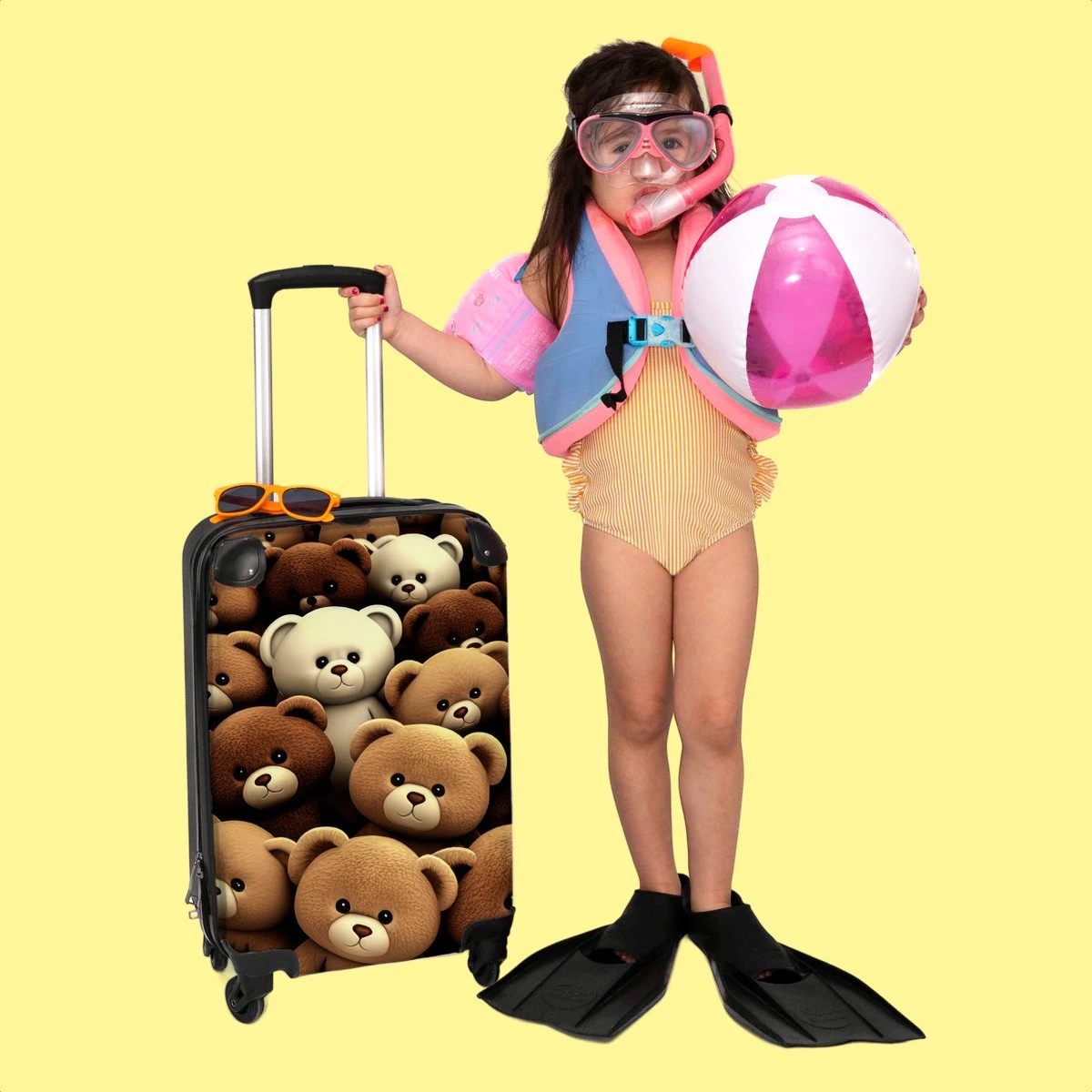 NoBoringSuitcases.com® Koffer - Knuffelbeer - Bruin - Design - Beer - Teddy - Trolley Op Wieltjes - Handbagagekoffer - Past Binnen 55x40x20 Cm En 55x35x25 Cm - Reiskoffers - Afbeelding 6