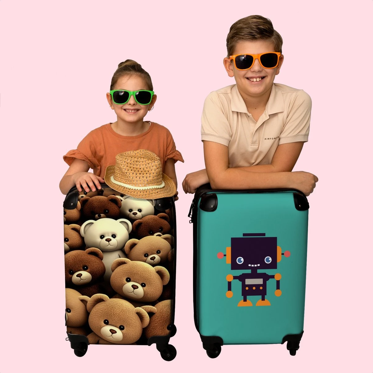 NoBoringSuitcases.com® Koffer - Knuffelbeer - Bruin - Design - Beer - Teddy - Trolley Op Wieltjes - Handbagagekoffer - Past Binnen 55x40x20 Cm En 55x35x25 Cm - Reiskoffers - Afbeelding 7