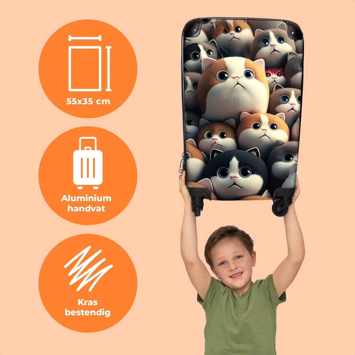 NoBoringSuitcases.com® Koffer - Handbagagekoffer - Kat - Dieren - Poes - Patronen - Trolley Op Wieltjes - Past Binnen 55x40x20 Cm En 55x35x25 Cm - Reiskoffers - Afbeelding 3