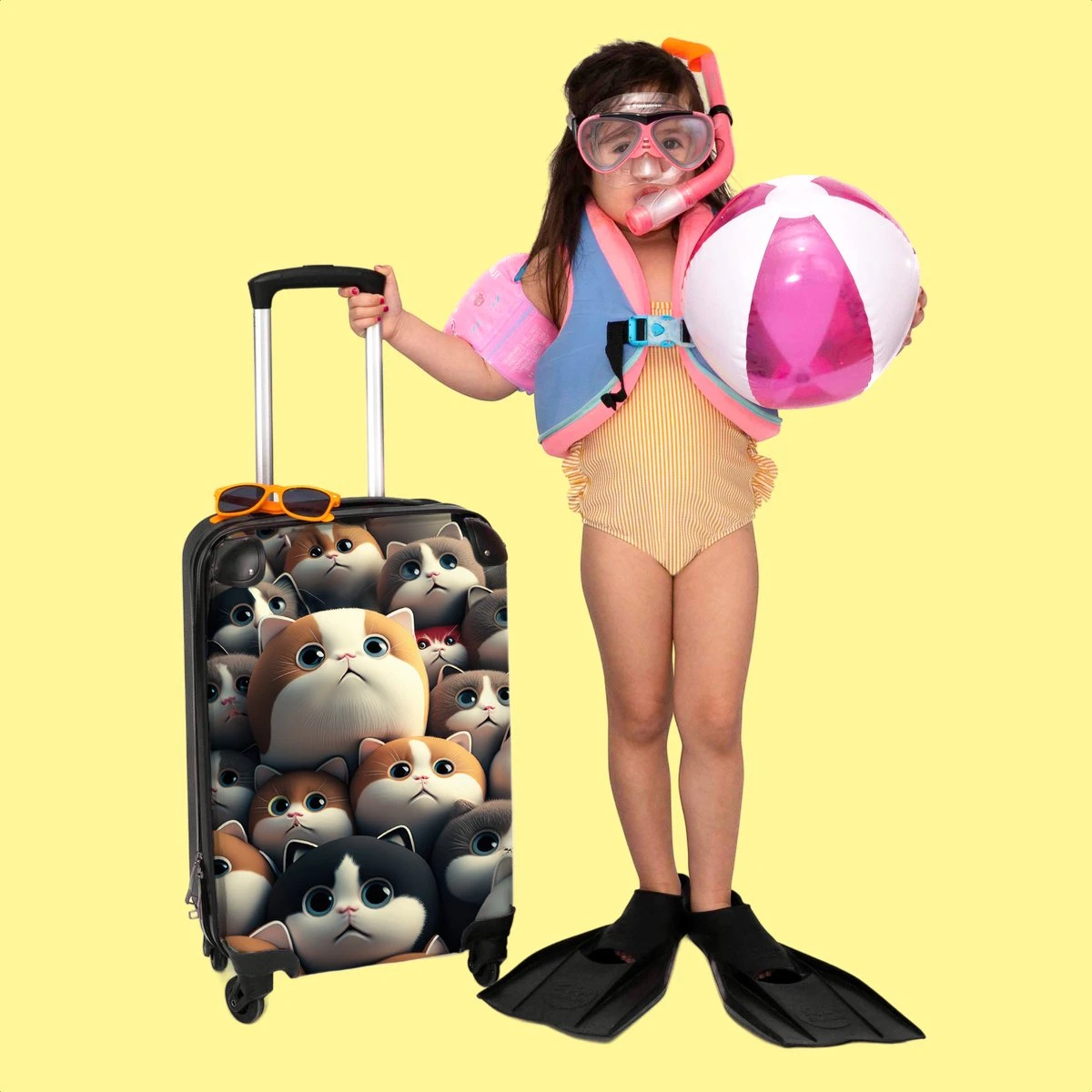 NoBoringSuitcases.com® Koffer - Handbagagekoffer - Kat - Dieren - Poes - Patronen - Trolley Op Wieltjes - Past Binnen 55x40x20 Cm En 55x35x25 Cm - Reiskoffers - Afbeelding 6