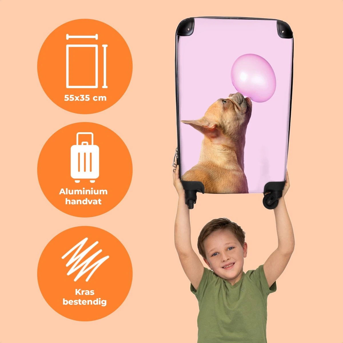 NoBoringSuitcases.com® Kinderkoffer - Hond - Dieren - Kauwgom - Roze - Kinderen - Trolley Kinderen - Past Binnen 55x40x20 Cm En 55x35x25 Cm - Reiskoffer Met Wielen - Koffertje - Afbeelding 3
