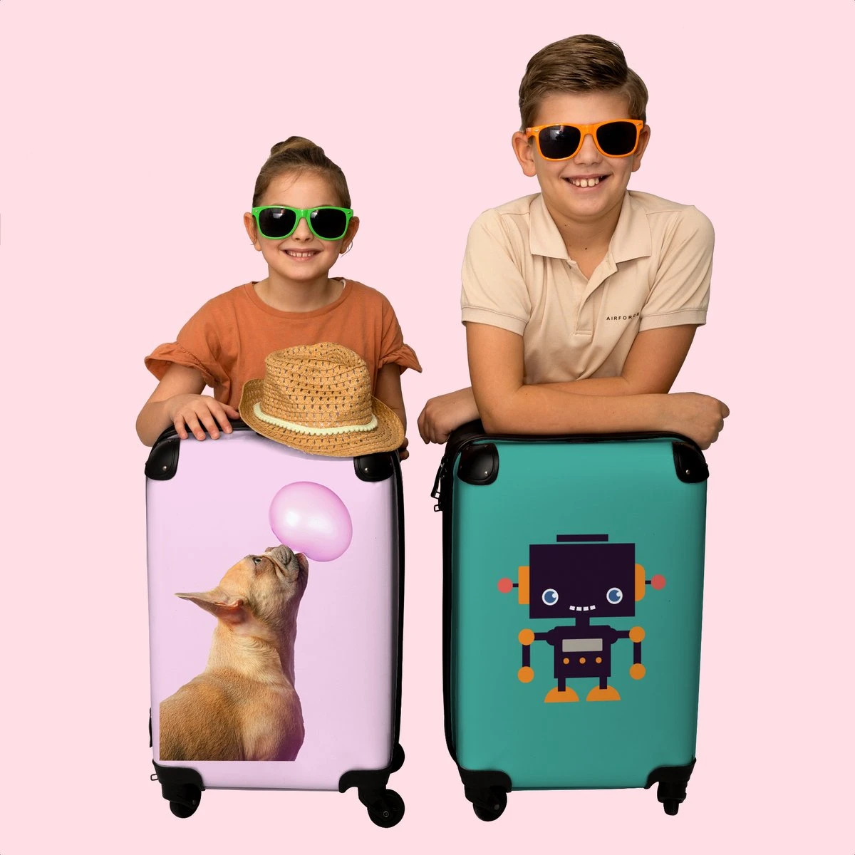 NoBoringSuitcases.com® Kinderkoffer - Hond - Dieren - Kauwgom - Roze - Kinderen - Trolley Kinderen - Past Binnen 55x40x20 Cm En 55x35x25 Cm - Reiskoffer Met Wielen - Koffertje - Afbeelding 7