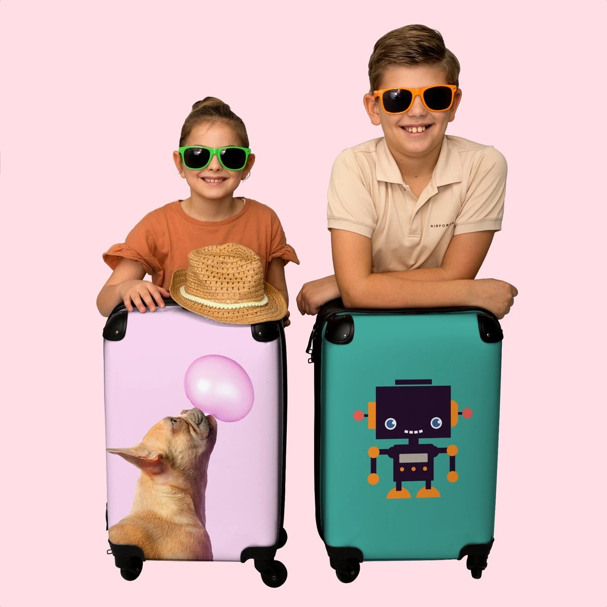 NoBoringSuitcases.com® Kinderkoffer - Hond - Dieren - Kauwgom - Roze - Kinderen - Trolley Kinderen - Past Binnen 55x40x20 Cm En 55x35x25 Cm - Reiskoffer Met Wielen - Koffertje - Afbeelding 9