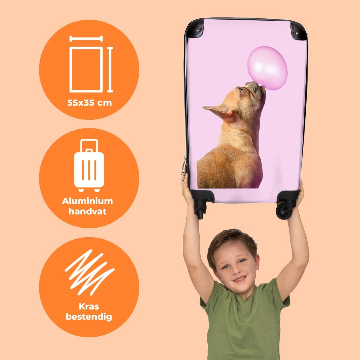 NoBoringSuitcases.com® Kinderkoffer - Hond - Dieren - Kauwgom - Roze - Kinderen - Trolley Kinderen - Past Binnen 55x40x20 Cm En 55x35x25 Cm - Reiskoffer Met Wielen - Koffertje - Afbeelding 10
