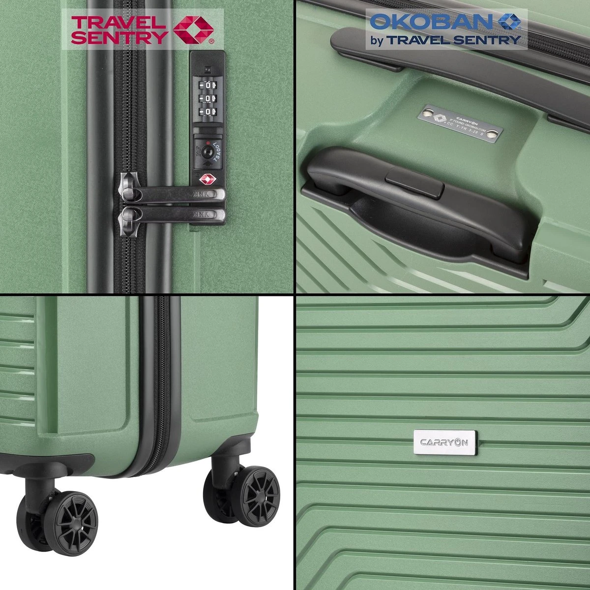 CarryOn Transport TSA Reiskoffer - Trolley 67cm Met Expander - OKOBAN - Dubbele Wielen - Olijf - Afbeelding 3