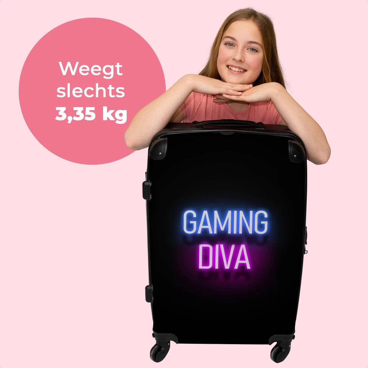 NoBoringSuitcases.com® Koffer Groot - Gaming - Quotes - Neon - Gaming Diva - Vrouwen - Trolley Koffer Met TSA-slot - Met Wielen - 90 Liter - Reiskoffer - 66 Cm - Afbeelding 2