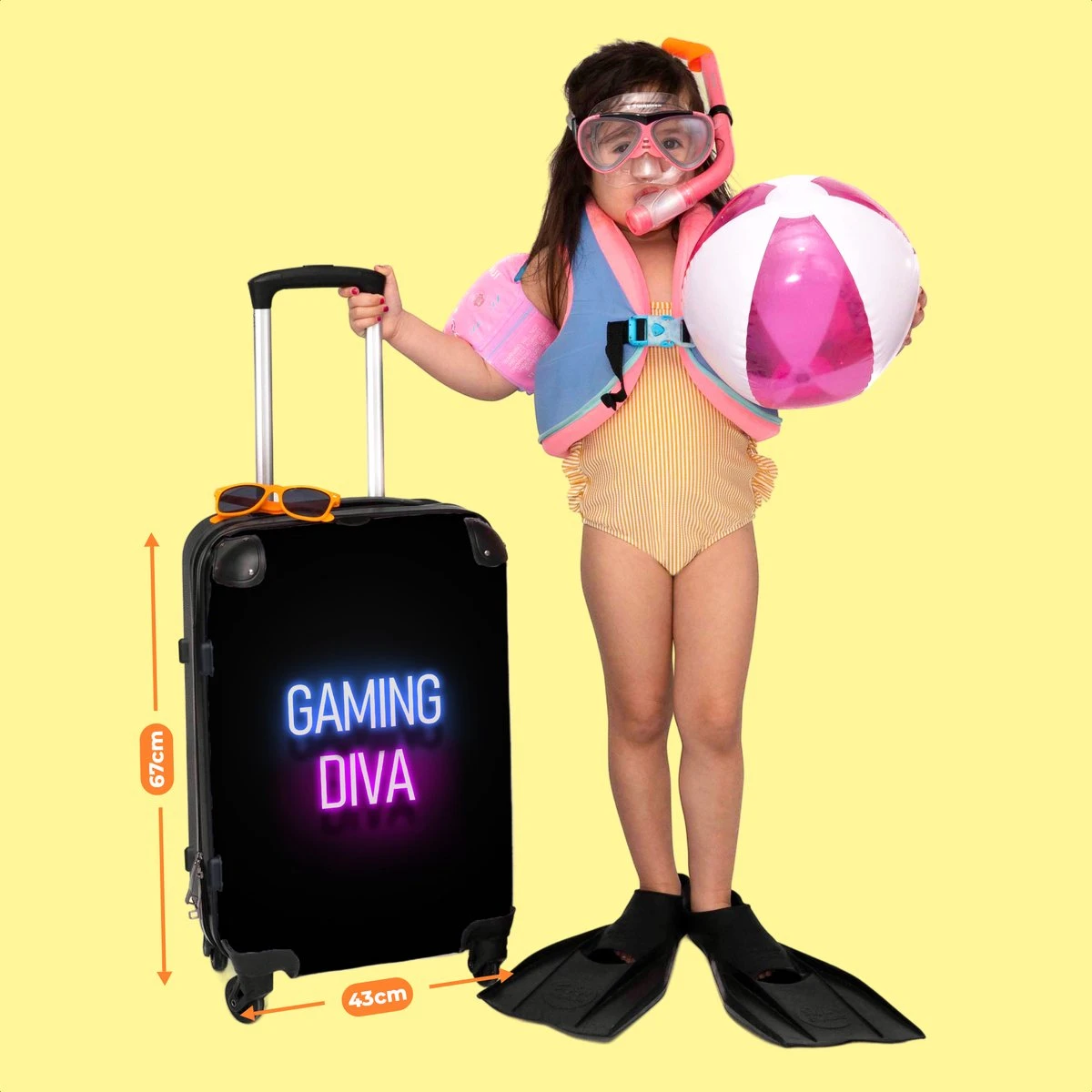NoBoringSuitcases.com® Koffer Groot - Gaming - Quotes - Neon - Gaming Diva - Vrouwen - Trolley Koffer Met TSA-slot - Met Wielen - 90 Liter - Reiskoffer - 66 Cm - Afbeelding 6