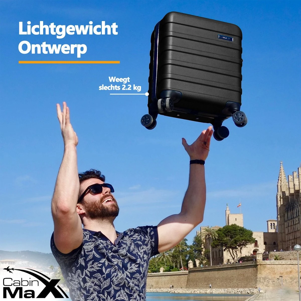 CabinMax Handbagage Koffer - Trolley 30L - Harde Reiskoffer - 45x36x20cm - Lichtgewicht - Groot Capaciteit - Zwart - Afbeelding 3