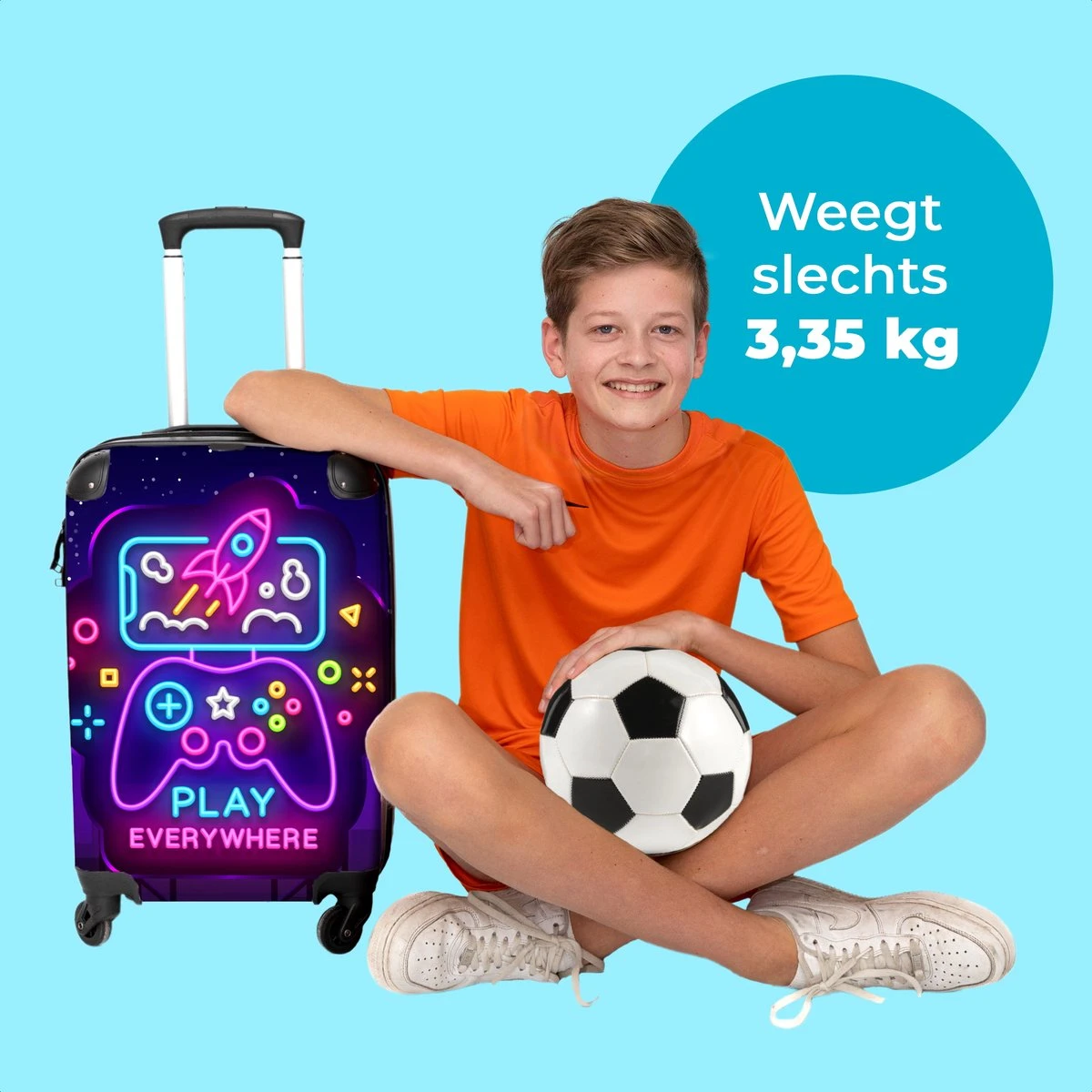 NoBoringSuitcases.com® Koffer Groot - Gaming - Console - Neon - Jongens - Trolley Koffer Met TSA-slot - Met Wielen - 90 Liter - Reiskoffer - 66 Cm - Afbeelding 2