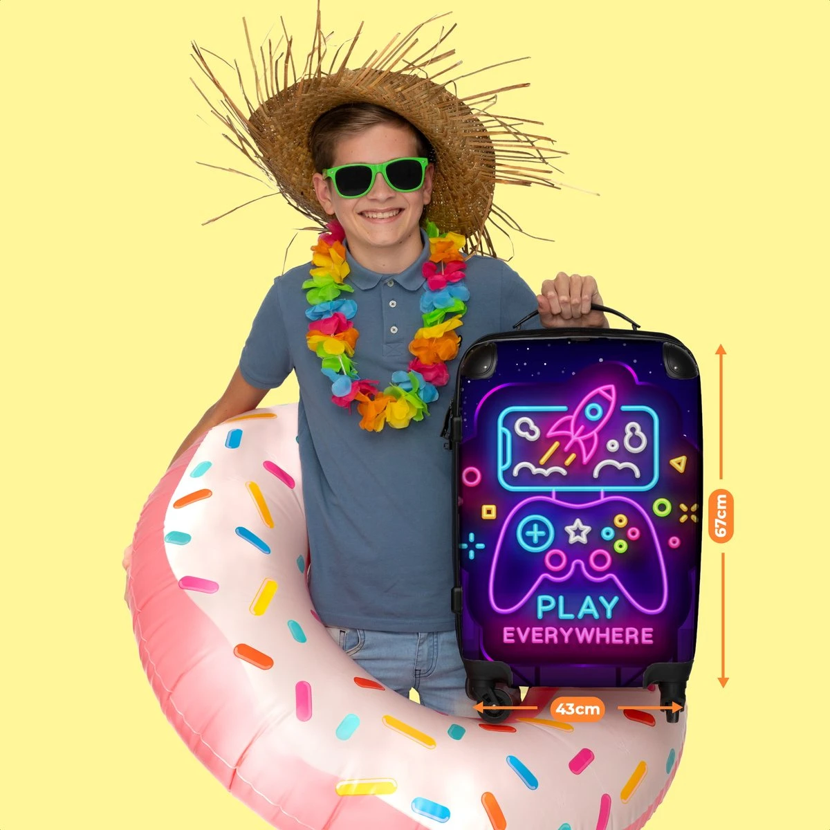 NoBoringSuitcases.com® Koffer Groot - Gaming - Console - Neon - Jongens - Trolley Koffer Met TSA-slot - Met Wielen - 90 Liter - Reiskoffer - 66 Cm - Afbeelding 6