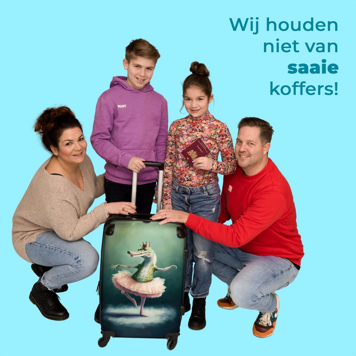 NoBoringSuitcases.com® Koffer Groot - Krokodil - Kroon - Goud - Ballet - Portret - Trolley Koffer Met TSA-slot - Met Wielen - 90 Liter - Reiskoffer - 66 Cm - Afbeelding 5